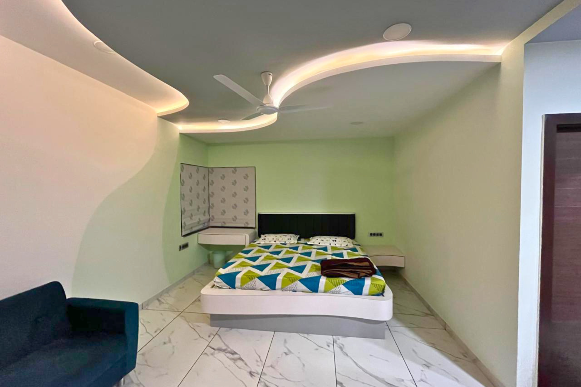 Sage minimal bedroom interior design 4BHK Ahmedabad KBEX