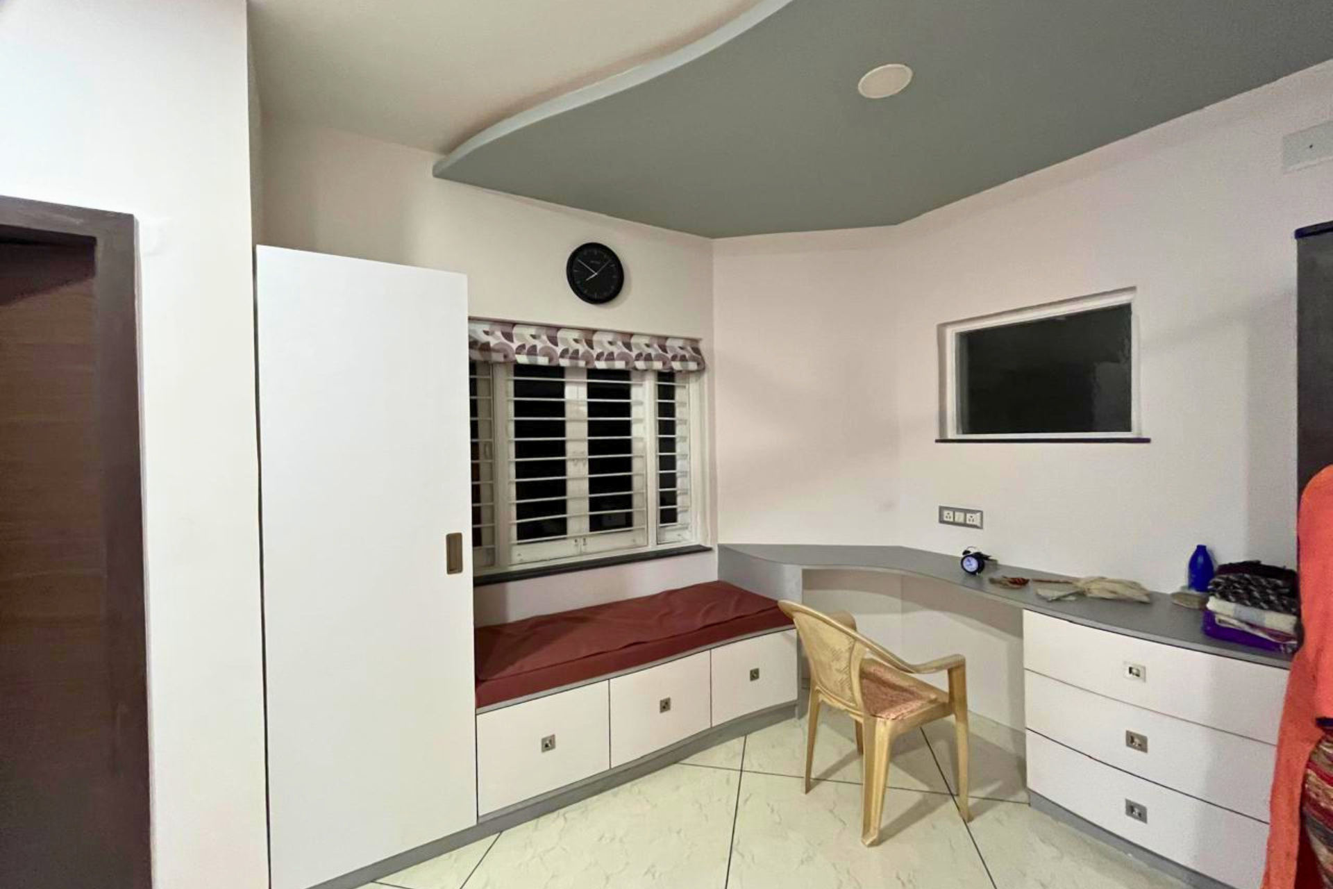 Minimal utility corner storage interior design 4BHK Ahmedabad