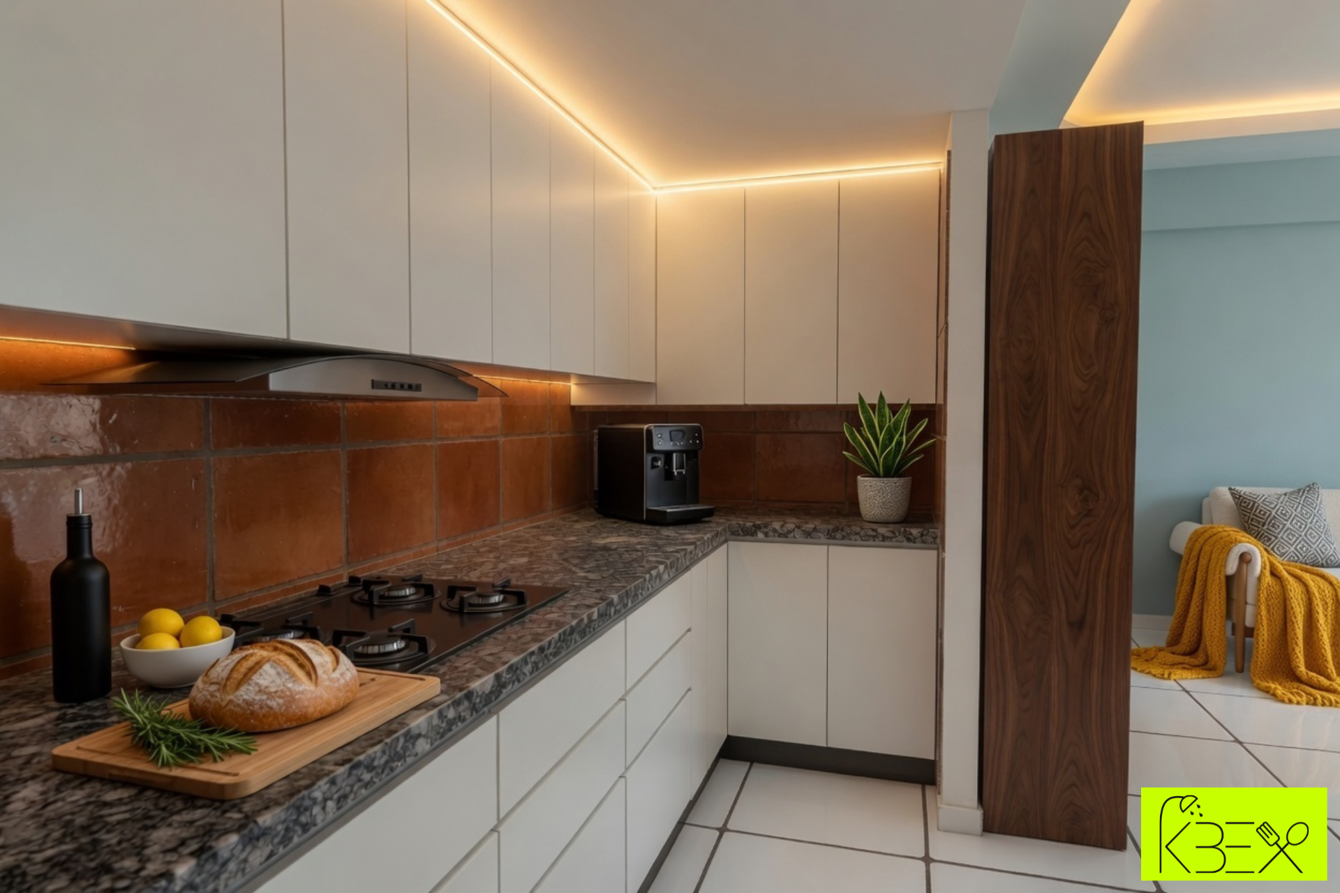 Functional modular kitchen clean linear planning interior design KBEX Ahmedabad