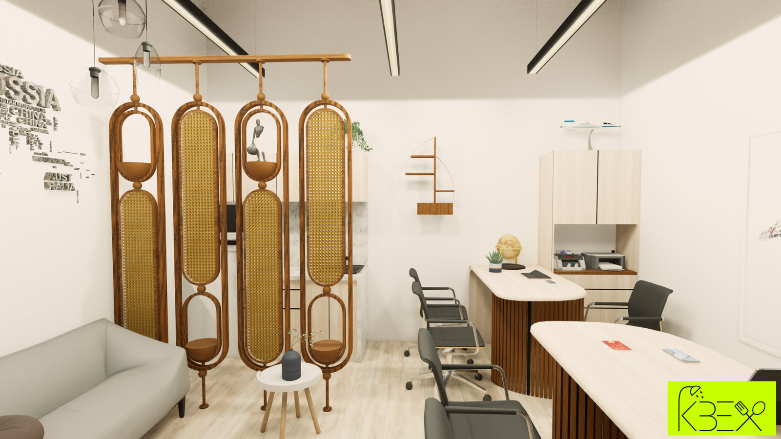 Travel themed hanging screens office Motera KBEX