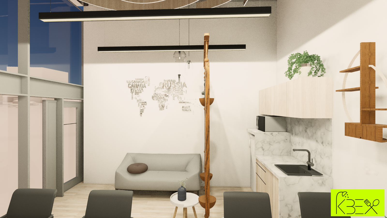 Lounge corner world map wall Motera KBEX