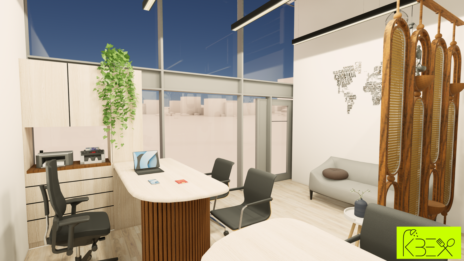 Waiting area hanging screens travel office Motera KBEX