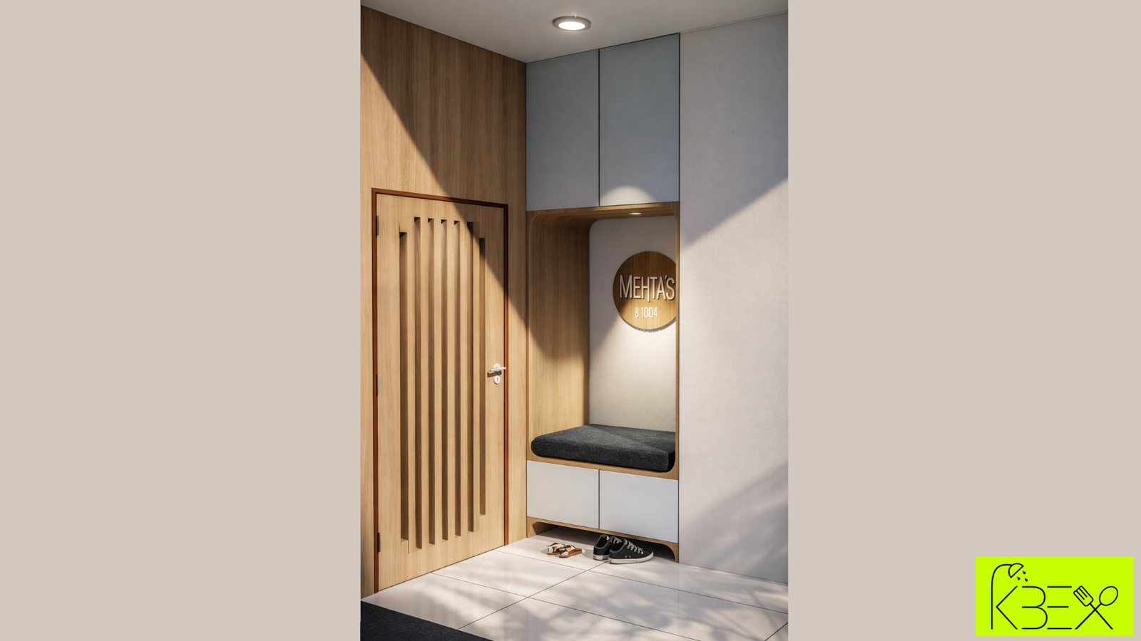 Wood panel entrance foyer 3BHK Shilaj KBEX