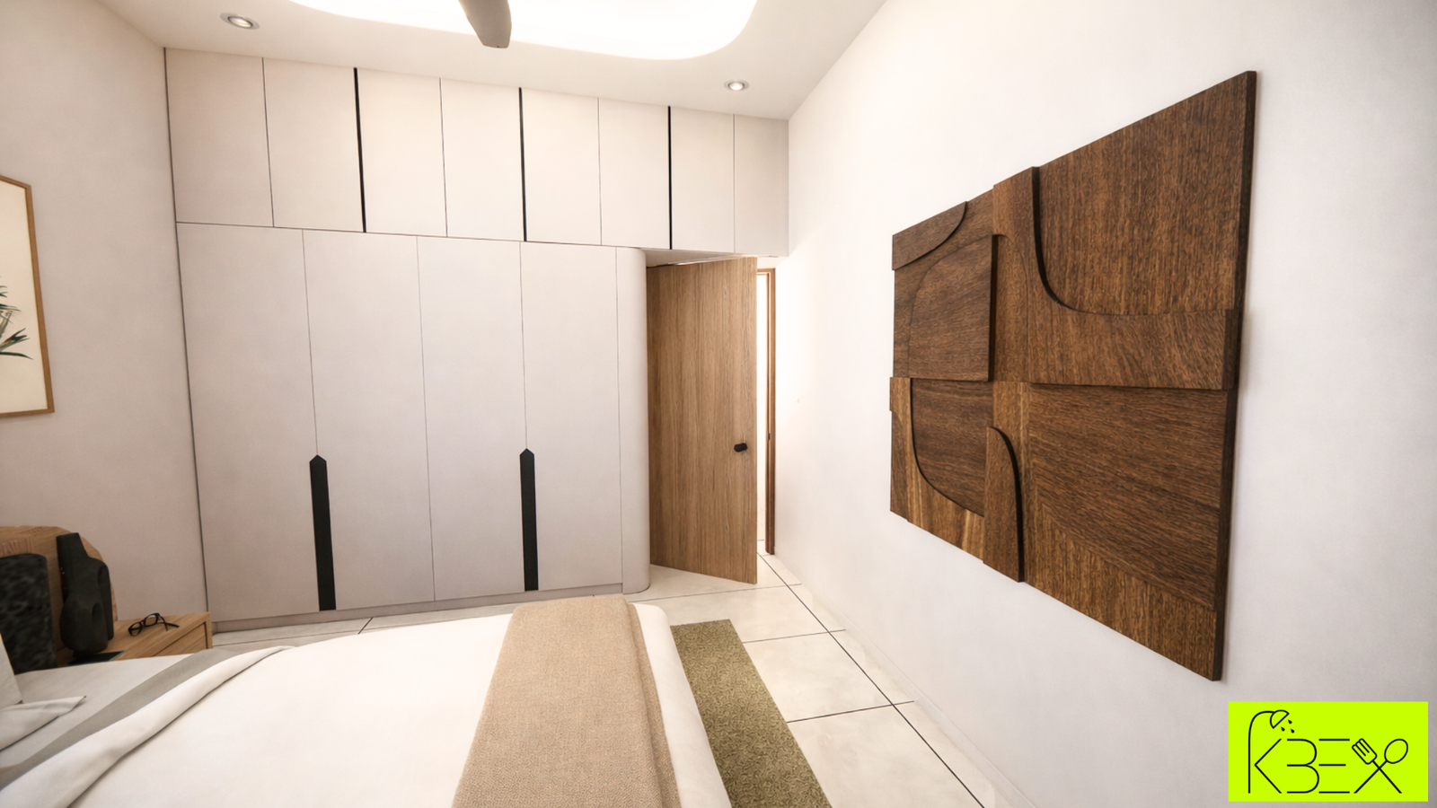 Wardrobe design sculptural detail 3BHK Shilaj KBEX