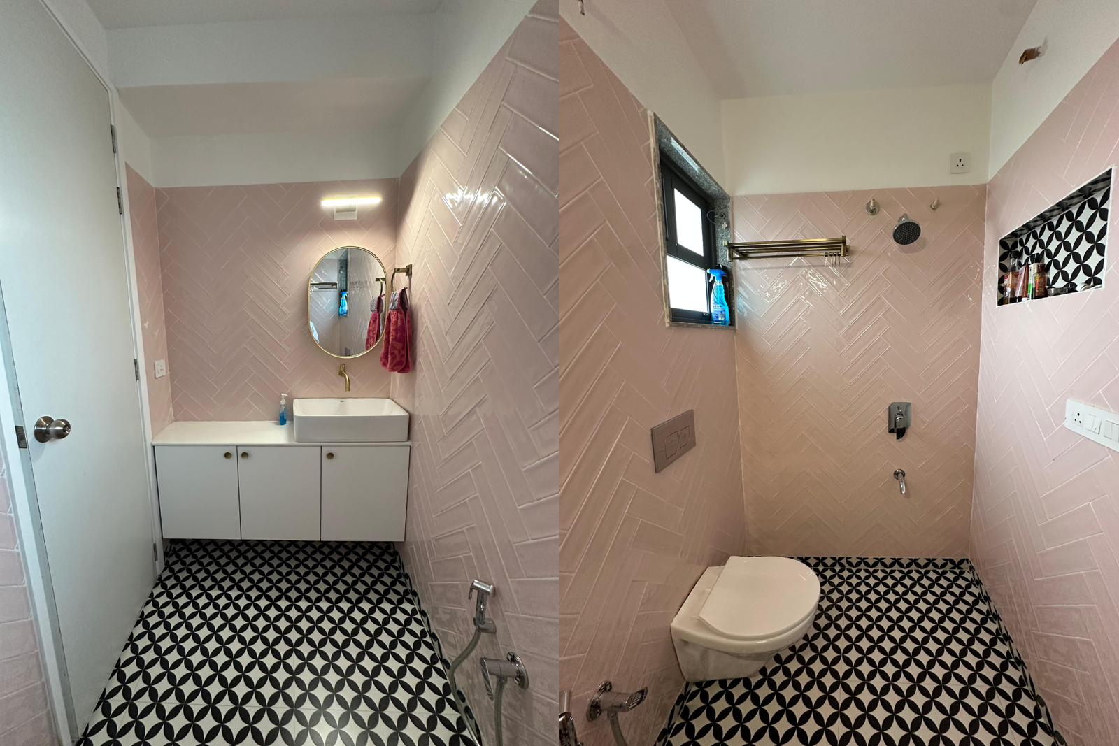 Bathroom blush pink patterned floor Shela KBEX